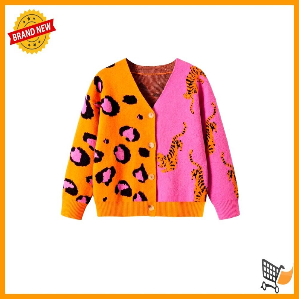 Girls Leopard Print Cardigan Sweater V Neck Button Down Fall Cute Animal